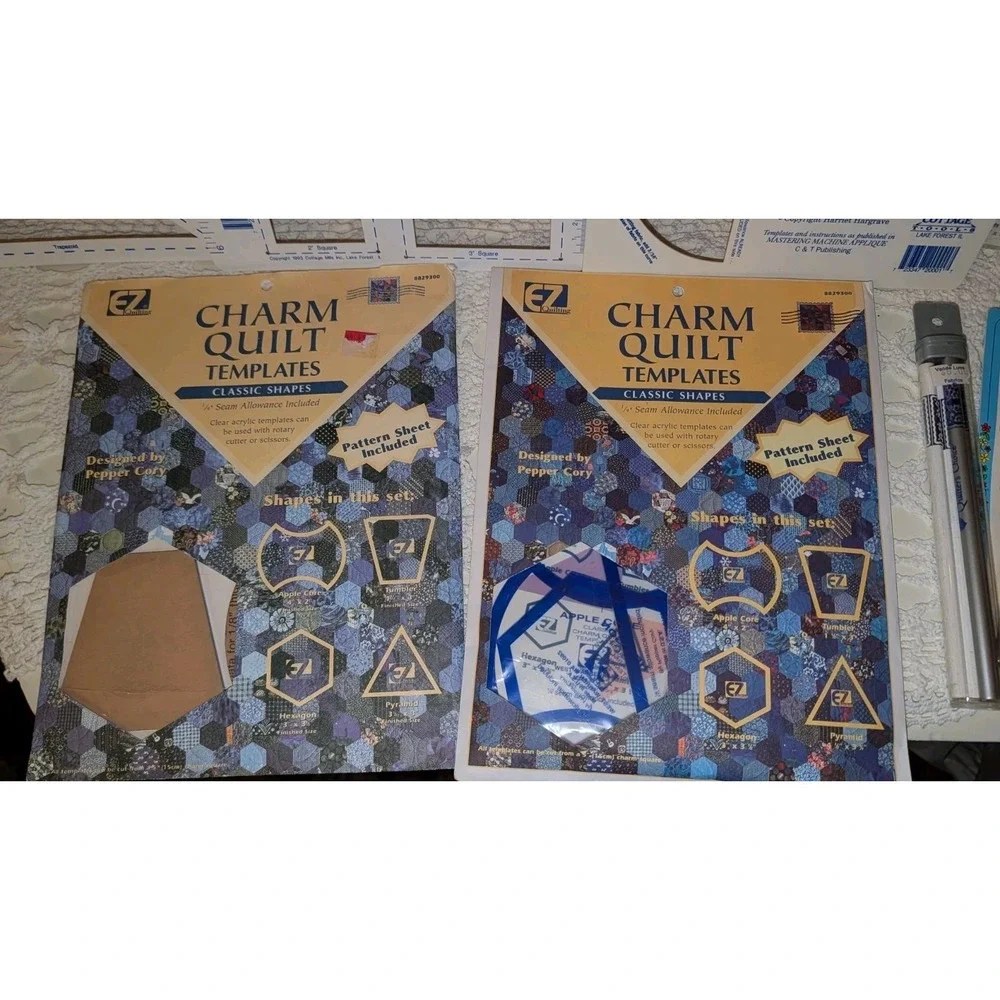Vintage Quilting Lot 10 Templates Pencils Tools,‎ Mylar, Seamer, EZ